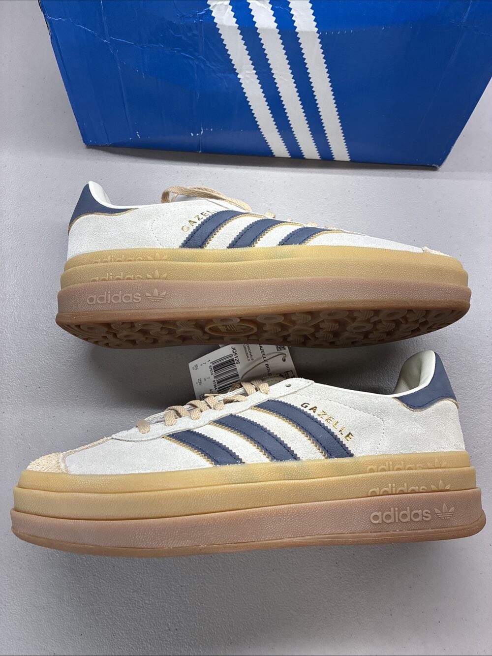 Adidas Originals Gazelle Bold Cream Indigo Beige Shoes JQ5126 Women's Size 8.5